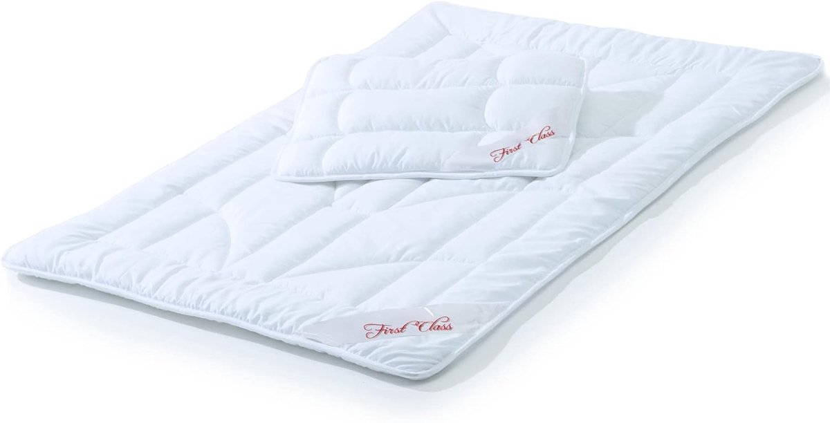 First Class kinderdekbed, 100 x 135 cm, het hele jaar door dekenset met hoofdkussen, 40 x 60 cm, kinderdekbed wit