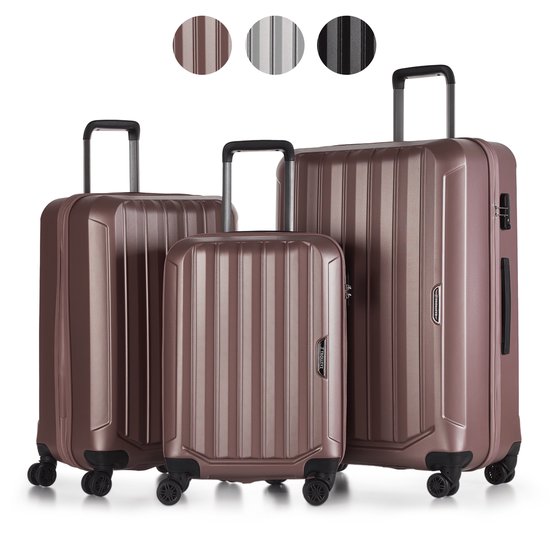 ©TROLLEYZ - Bali No.22 - Kofferset 3 delig - 55cm+69cm+78cm met TSA slot - Dubbele wielen - 360° spinners - 100% ABS - Reiskoffers in Cosmopolitan Pink