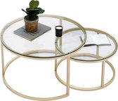 Primero - Bijzettafel - salontafel - luxe salontafel rond - Set van 2 - Moderne look - Glas - Goud - 80 en 60 cm