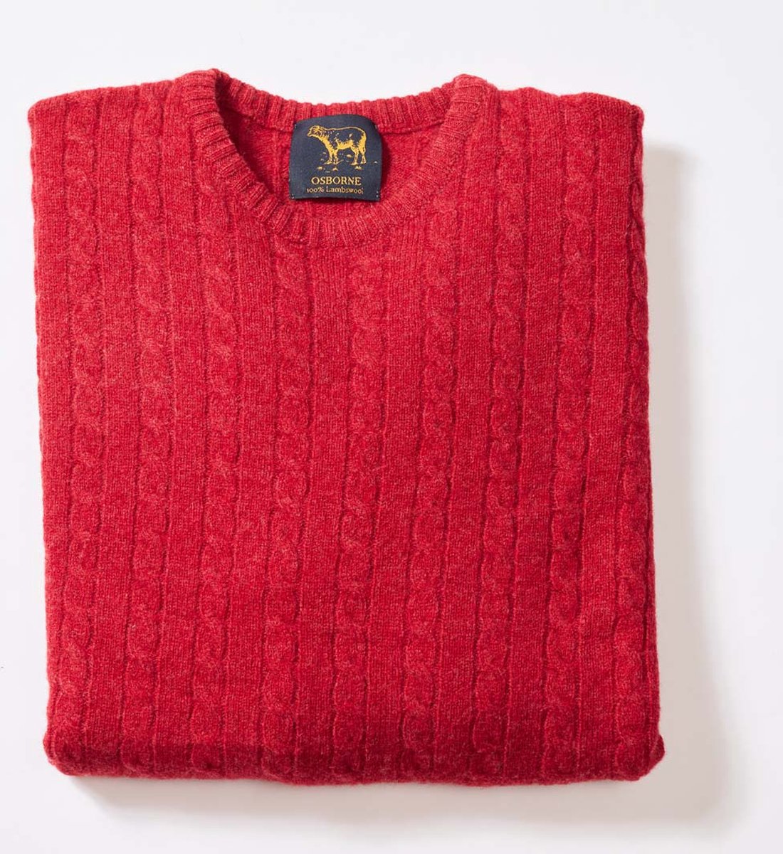 Osborne Knitwear Trui met dunne kabels en ronde hals - Lamswol - Poppy Melange - M