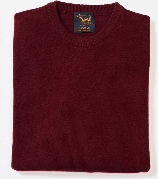 Osborne Knitwear Trui met ronde hals - Sweater heren in Lamswol - Pullover Heren - Bordeaux - 2XL