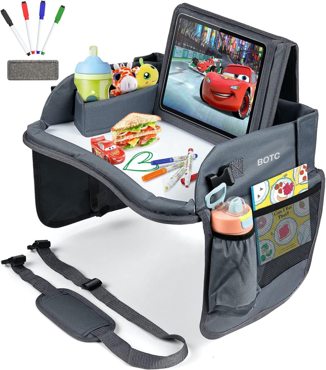 BOTC Reistafel voor Kinderen – Tablet Houder Auto - Speeltafel Auto – Auto organizer - Grijs