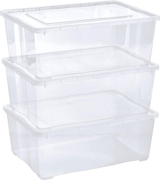Rollerbox transparant 50 liter met wieltjes kopen? Manden