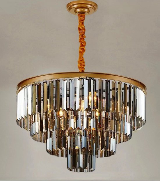 mbc-living - hanglamp Kuster style - smoke cristal - mat goud metaal - 60cm doorsnede