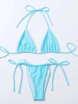 Go Go Gadget - Micro bikini - cuir verni - haut dos nu + string - bleu clair