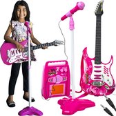 Playos® - Muziekset - Roze - Gitaar, Microfoon en Versterker - met Licht en Geluid - Muzikaal Speelgoed - Speelgoed Set - Speelgoedinstrument