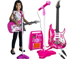 Playos® - Muziekset - Roze - Gitaar, Microfoon en Versterker - met Licht en Geluid - Muzikaal Speelgoed - Speelgoed Set - Speelgoedinstrument