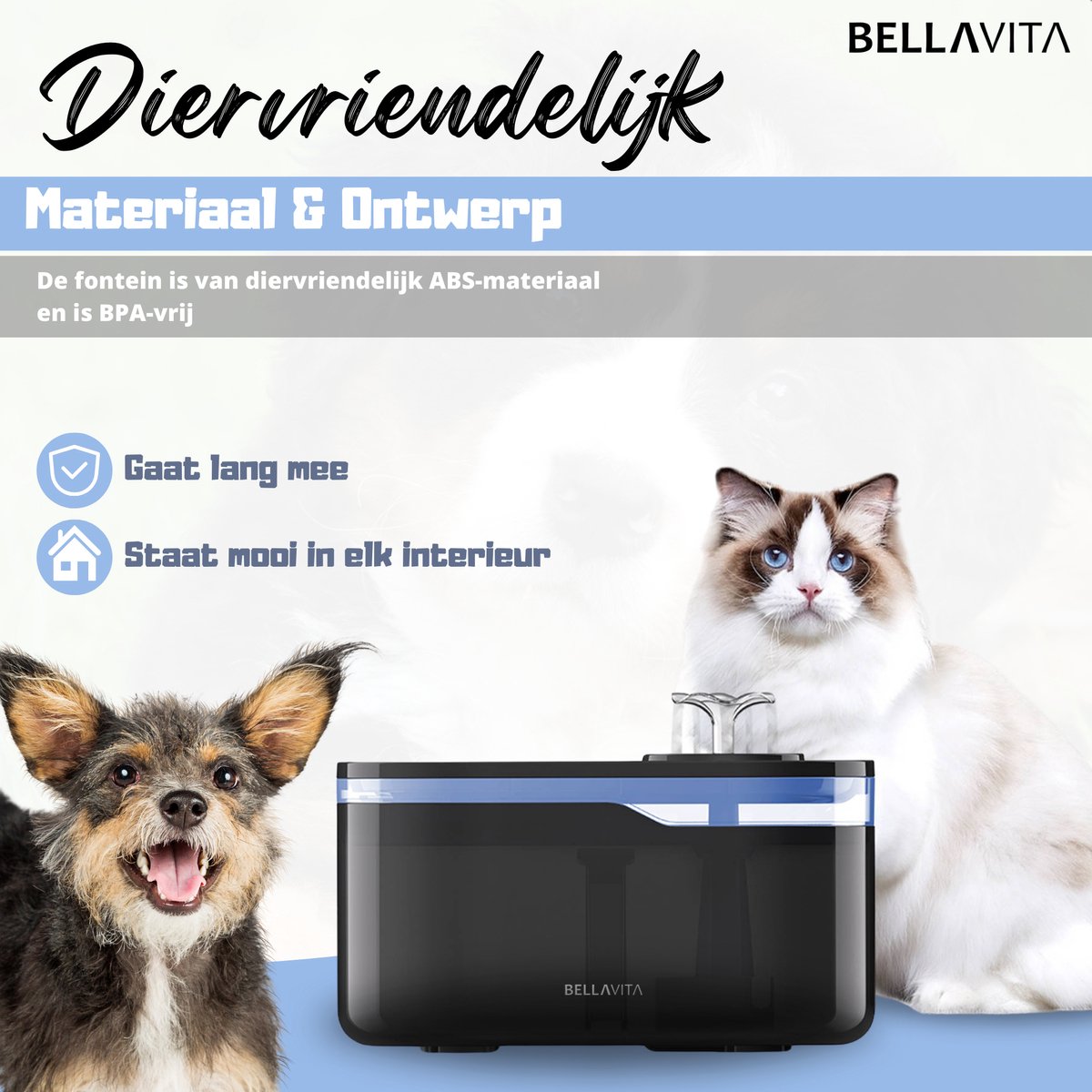 BELLAVITA® Drinkfontein - Waterfontein - Incl. 4 Filters - Waterfontein voor Katten en Honden - 2.8L - Dieren Drinkbak - Zwart thumbnail 3