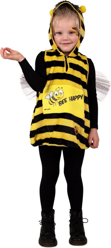 PartyXplosion - Bij & Wesp Kostuum - Bijtje Bee Happy Kind Kostuum - Geel, Zwart - Maat 98 - Carnavalskleding - Verkleedkleding