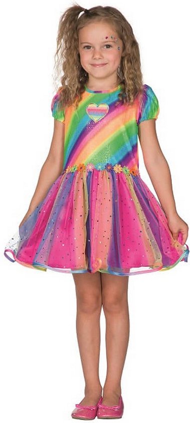 PartyXplosion - Elfen Feeen & Fantasy Kostuum - Regenboog Fee Shirley - Meisje - Multicolor - Maat 128 - Carnavalskleding - Verkleedkleding