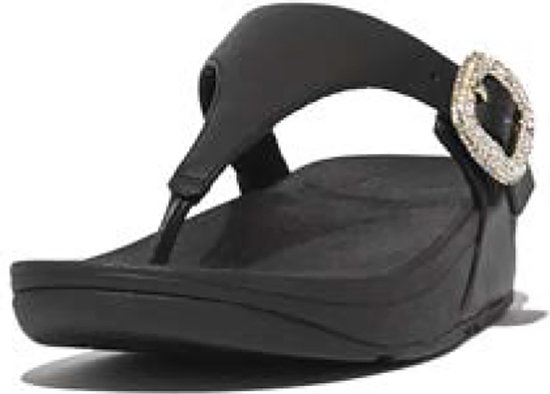 FitFlop Lulu Crystal-Buckle Leather Toe-Post Sandals ZWART - Maat 41