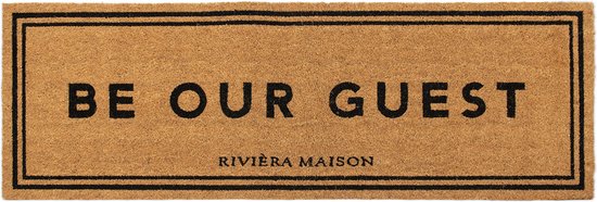 Riviera Maison Deurmat Naturel deurmat binnen met tekst rechthoek - Be Our Guest Doormat