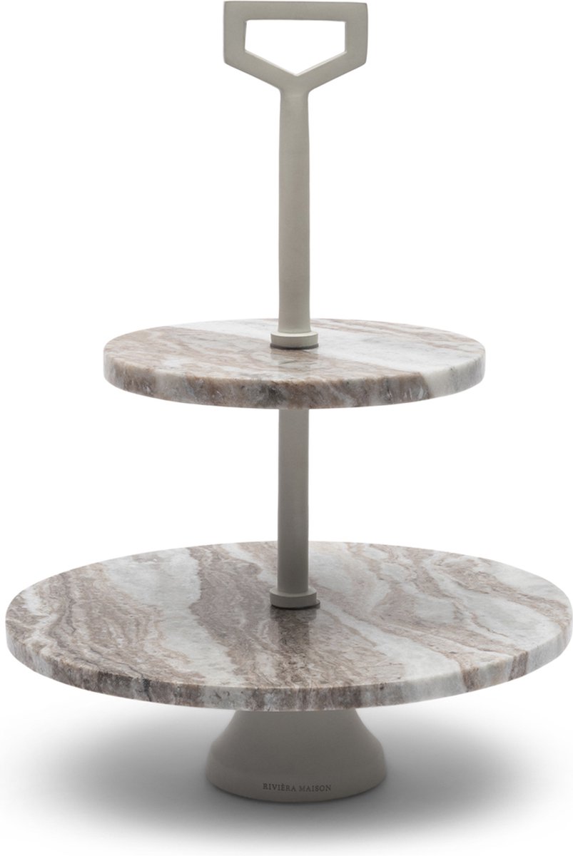 Clayre & Eef Etagère 2 laags - Porselein - Wit Groen Vogels - 26x24