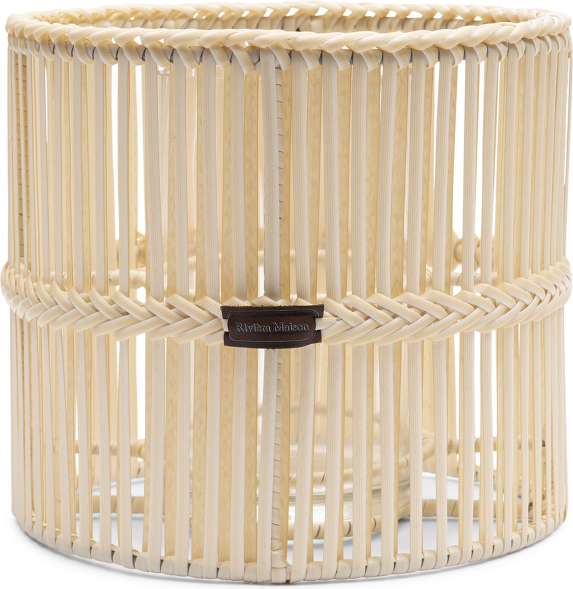 Riviera Maison Windlicht Groot Beige voor buiten - Bartolome Outdoor windlicht lantaarn rond gevlochten