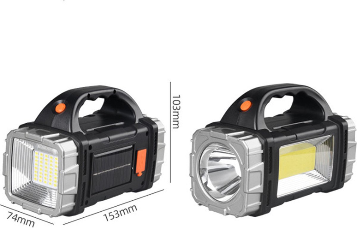 Multifunctionele LED zaklamp met Rood en Blauw Waarschuwingslicht- Perfect voor Outdoor, Kamperen, Wandelen - 1500mAh, 100m Bereik, Solar & USB Oplaadbaar-zwart/zilver — cadeau in Sport & Outdoor - foto 6