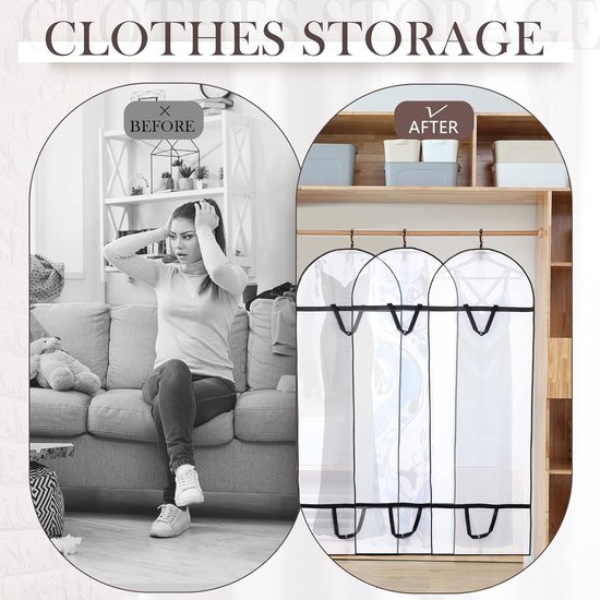 Kledingzakken Kledinghoezen Kledinghoes 3-pack 71'' Kledingtas Voor Reizen En Opslag Lange Paktas Met Ritssluiting Voor Pakken, Jurken, Jassen Kledingzak Kostuumhuls (Color : White, Size : 180 * 60cm