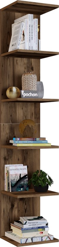 Pochon - Boekenkast Apollo - Bruin - 30x35x180 - Boekenkast - Wandkast - Boekenrek - Boekenkast Bruin - Boekenplank