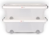 Set van 2 Onderbedbox met Wieltjes - Opbergdoos voor Onder het Bed - 60x38.5x18 cm - 24L elk - Transparant/Wit - Losse Deksel - Ideaal als Slaapkamer Organizers