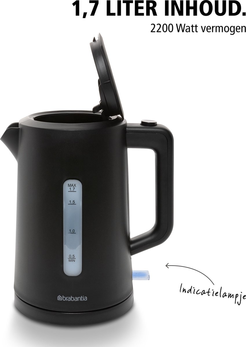 Brabantia Waterkoker - 2200 Watt - 1.7L - Snoeropbergruimte - Automatische uitschakeling - Zwart - BBEK1017 — afbeelding 5
