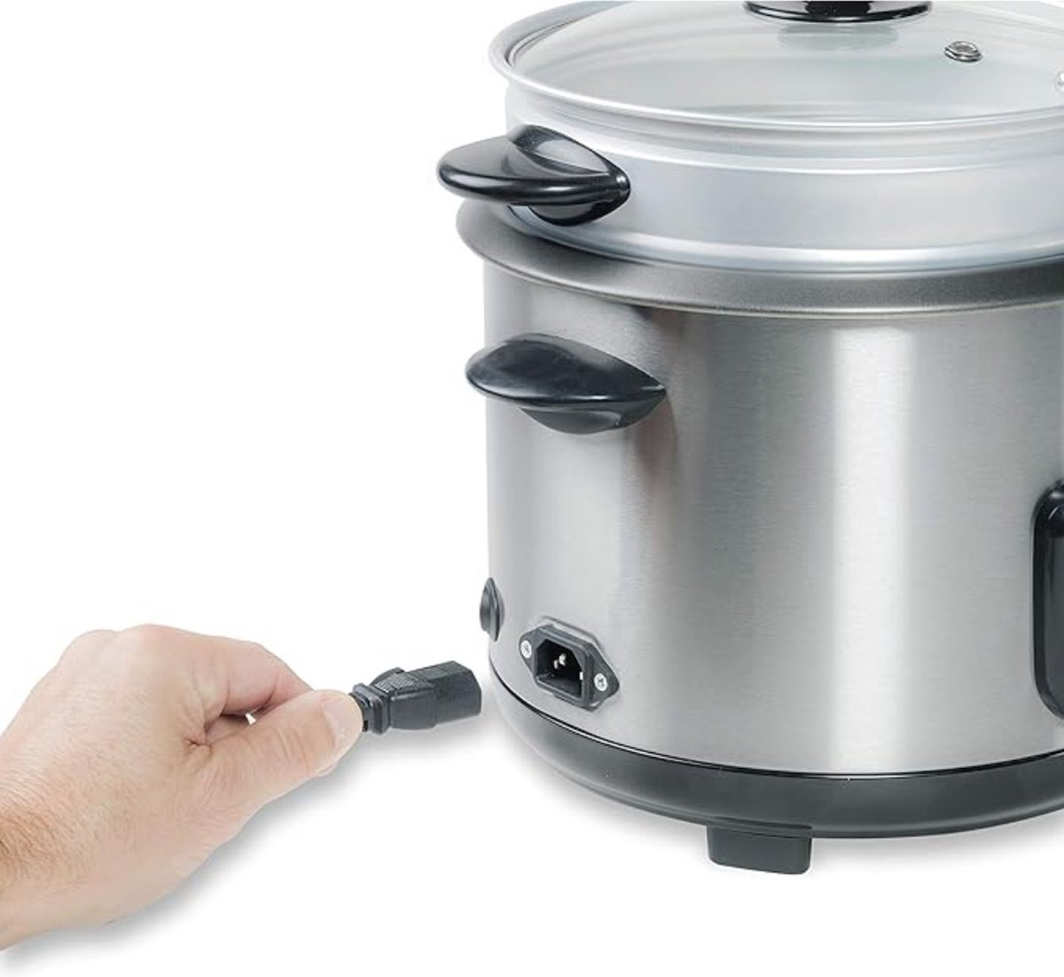 Luxe Elektrische Rijstkoker – Slimme Mechanische Slowcooker – Steam Basket – Warmhoudfunctie – 3 Lagen – 1,8L Compact Design – 700W - RVS – foto 3
