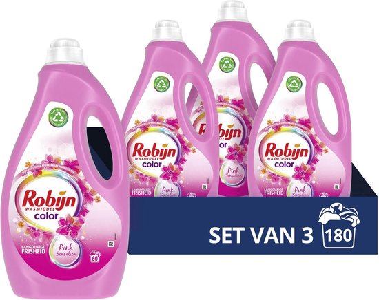 Foto: 3x robijn vloeibaar wasmiddel pink sensation color 60 wasbeurten 3 liter