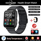 Nauwkeurige Meting Bloedglucose Smart Watch Insuline Bloedsuiker Pijnloos Meten Ecg + Ppg Hartslag Bloed Zuurstof Gezondheid Smartwatch Sport Horloge Geschikt Voor Android Zwarte Stalen Band