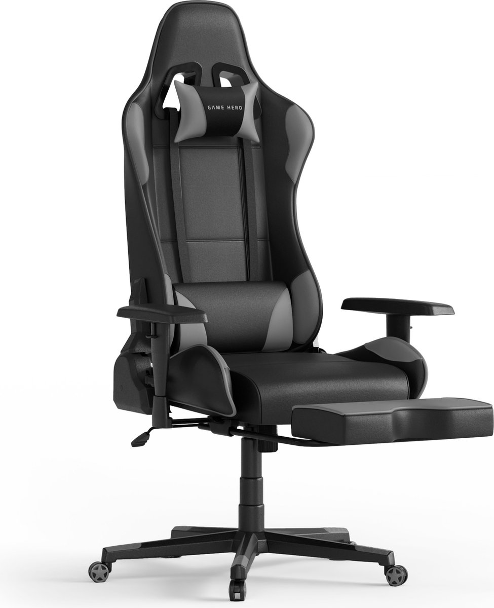GAME HERO® Winner X1 Gaming Stoel met Voetsteun - Grijs - GAME - €249,00