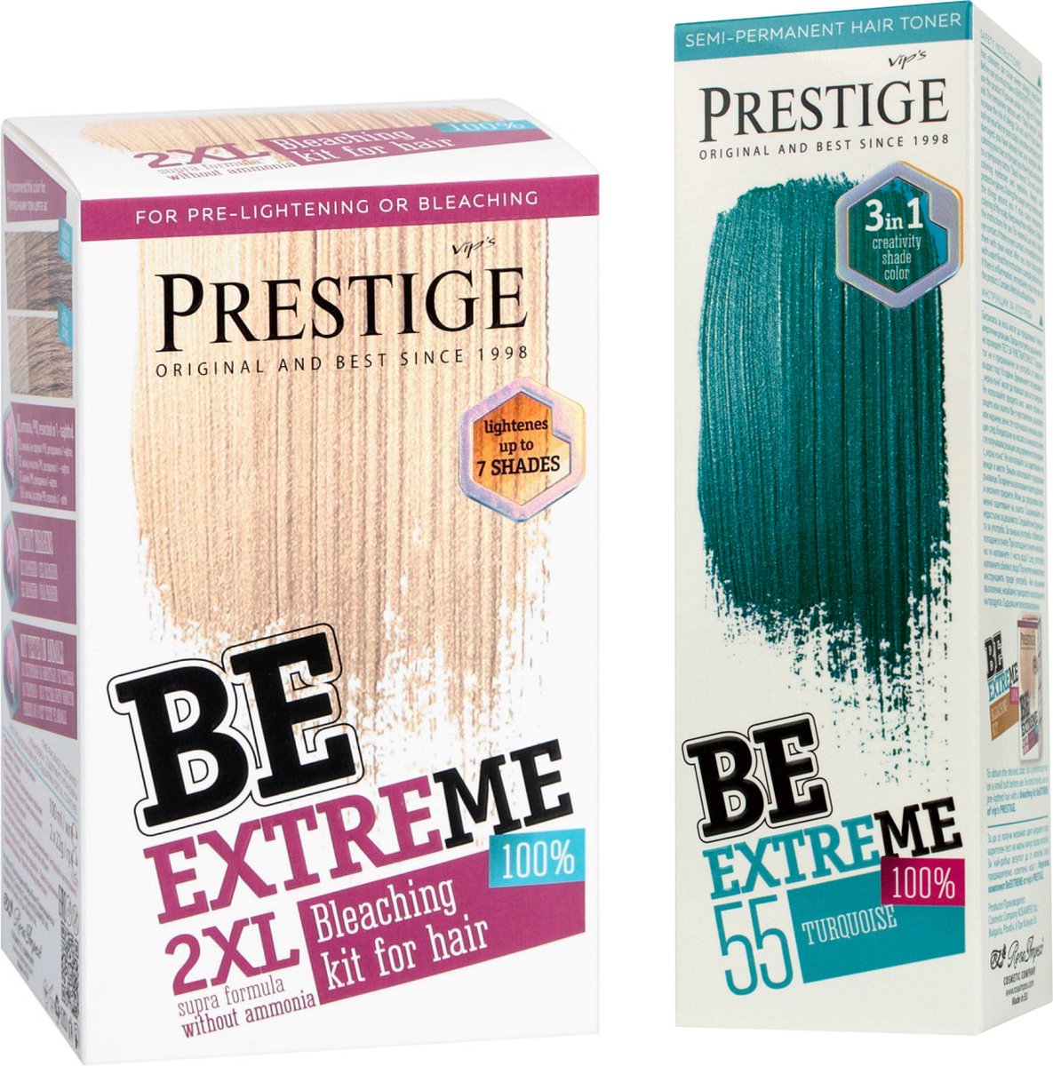 Prestige Semi-Permanente Blauw Groene Haarverf Set - Bleach Kit Blondeerpoeder + Turquoise Haarverf Blauw Groen - Voordeelverpakking 2 x 100ml