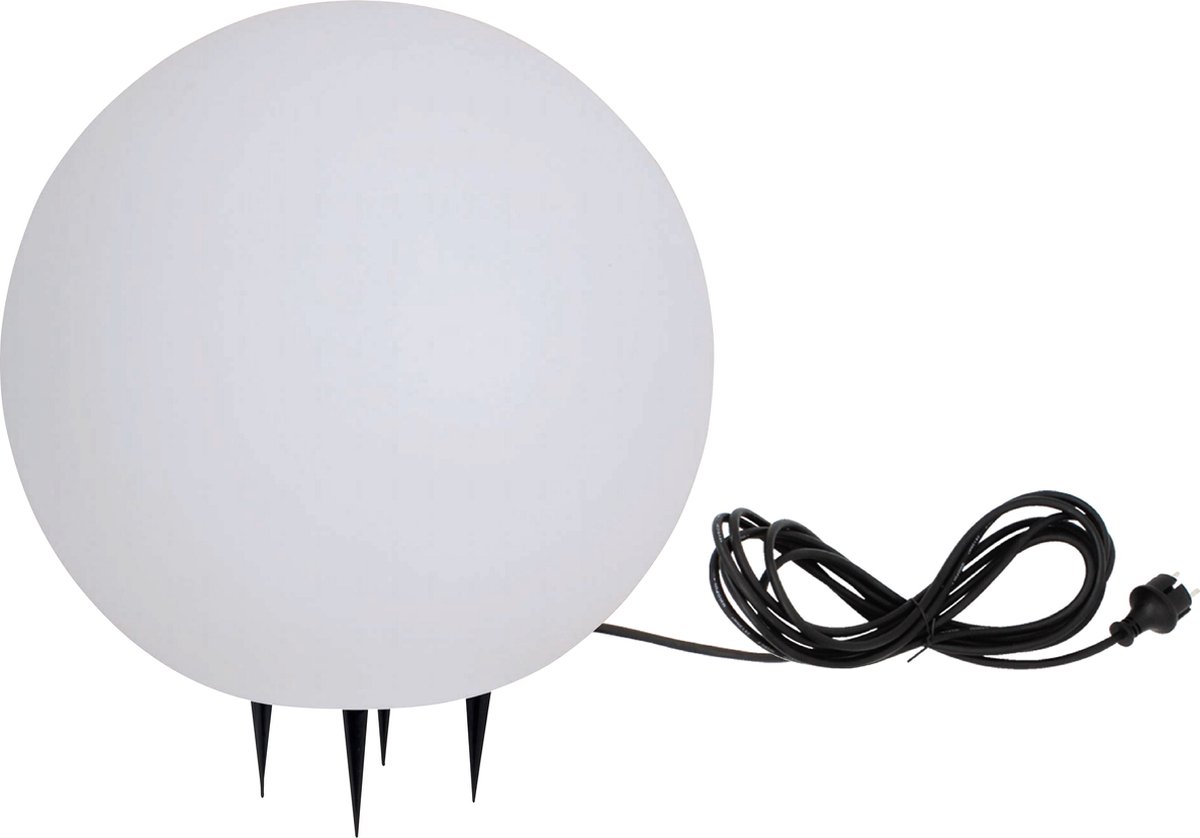 Trango IP65 tuinbal 30cm diameter in wit mat natuursteenlook 300W *SNOW* incl. 5 meter IP44 voedingskabel met 1x E27 fitting, bollamp, tuinlamp, lichtbol, buitenlamp
