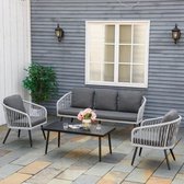 Polyrattan tuinmeubels ingesteld voor 5 personen zitplaatsen met kussens aluminium grijs