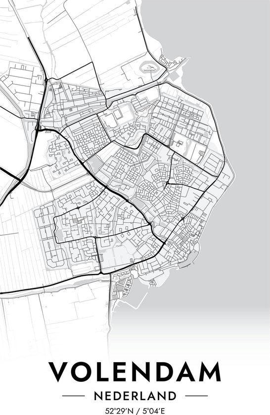 Volendam Poster Wit | Volendam Map | Kaart van Volendam | Stadposter | 51x71cm | B2 Poster | Wanddecoratie | Muurposter | Geschikt om in te lijsten
