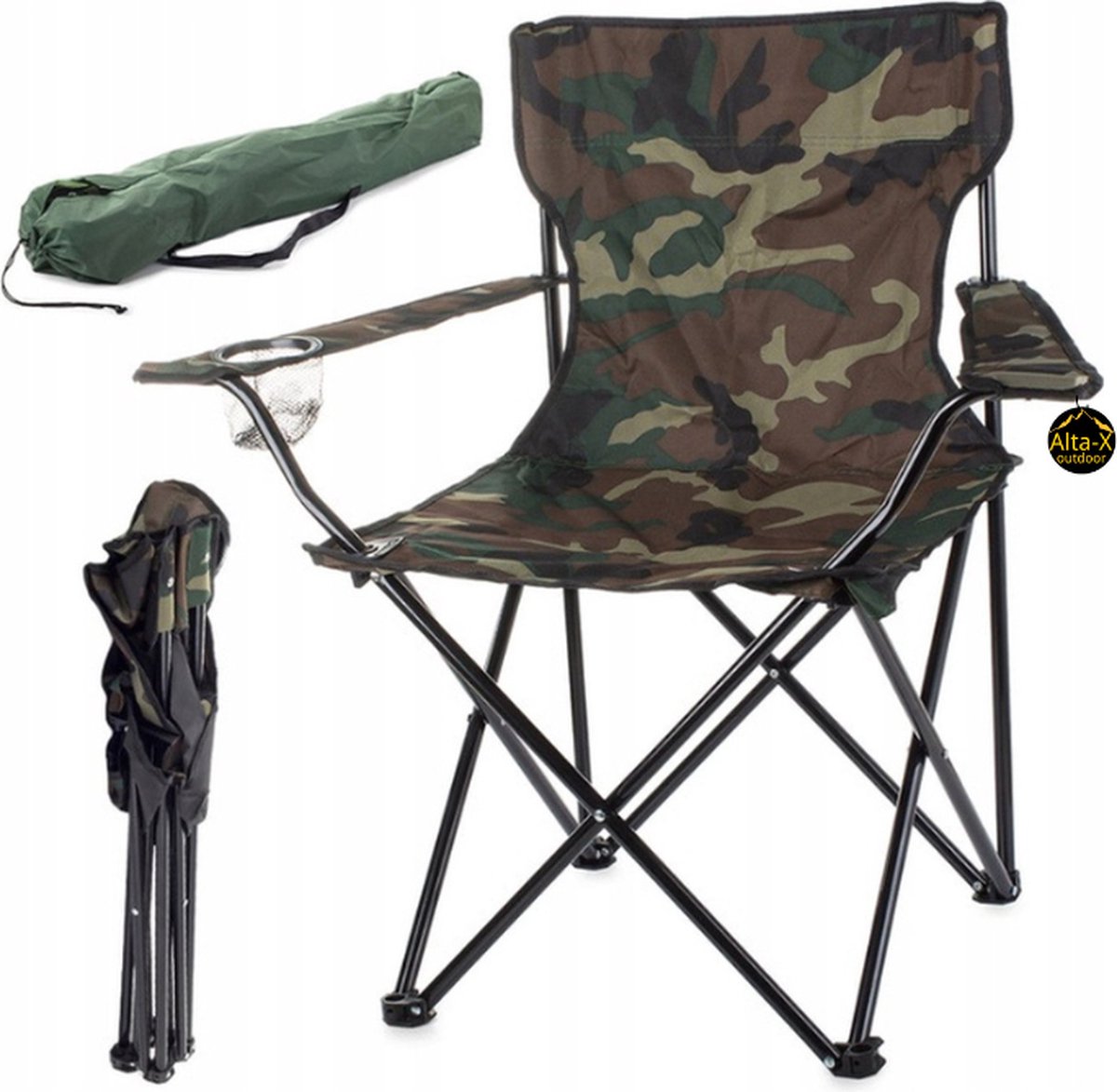 Vissersstoeltje - Legerprint - 100 kg - Visstoeltje - Karperstoel - Kampeerstoel - Vouwstoel - Campingstoel - Viskrukje - Visstoel - Vis Stoel - Strandstoel - Campingstoel - Festivalstoel