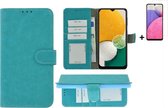 Convient pour Samsung Galaxy A05s Case - Bookcase - Protecteur d'écran A05s - Étui portefeuille en cuir PU Turquoise Cover + Protecteur d'écran