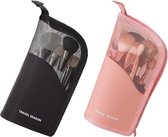 Make-upkwasttas, 2 stuks, reiscosmetica-houder, make-upborsteltas voor dames, lippenstift, wenkbrauwstift, highlight, draagbare make-up-tool, opbergtas (zwart roze), zwart, roze