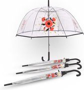 Set van 4 Transparante Automatische Opvouwbare Koepelparaplu's voor Valentijnsdag | Romantisch Cadeau voor Haar met Bloemen Design | 86cm Diameter