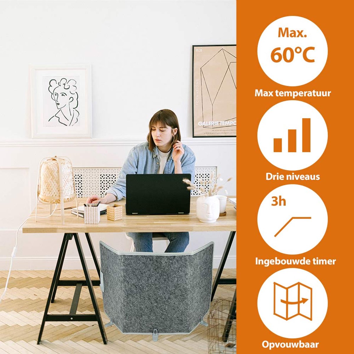 SHARK Vouwbaar infrarood paneel met 3 warmtestanden | Mobiele Heater Verwarming | Infrarood paneel | Bureau verwarming | Mobiel Infraroodverwarmer | Met 3 warmtestanden | Vouwbaar | Verplaatsbaar en Gericht Elektrisch Bijverwarmen – foto 6