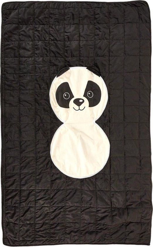 Home deco kids Logeerdeken 150x110 cm zwart panda - opvouwbaar naar tas