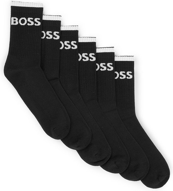 Hugo Boss BOSS 6P chaussettes mi-hautes logo côtelé noir - 43-46