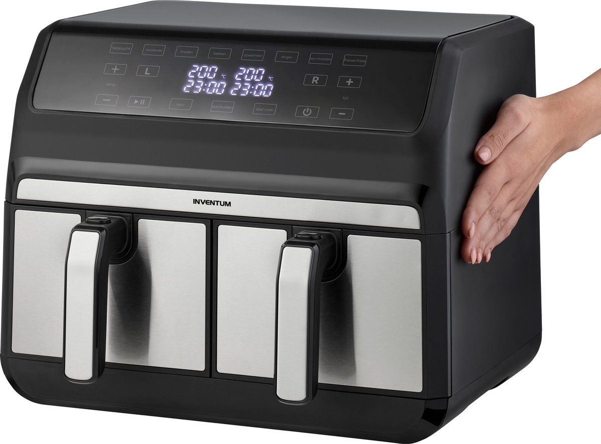 Inventum GF800HLD Dubbele Airfryer XXL - 8L - Dual Cook - Grill- & roosterfunctie - 8 programma's - 80-200 °C - PFAS-vrij - Tot 6 personen - Zwart/RVS — afbeelding 5