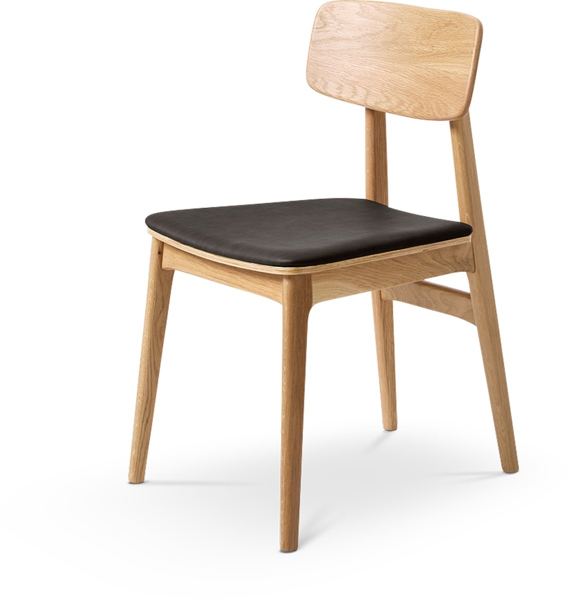 Olivine Lana Houten Eetkamerstoel - Met Zwart Zitkussen - Kunstleer - Massief Eiken - Scandinavisch