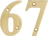 AMIG Huisnummer 67 - massief messing - 5cm - incl. bijpassende schroeven - gepolijst - goudkleur