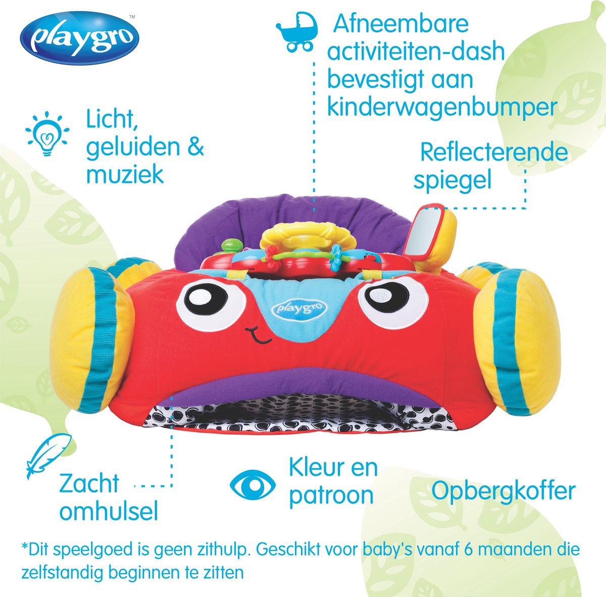 Playgro Comfy Car - Pluchen zitkussen Baby thumbnail 3