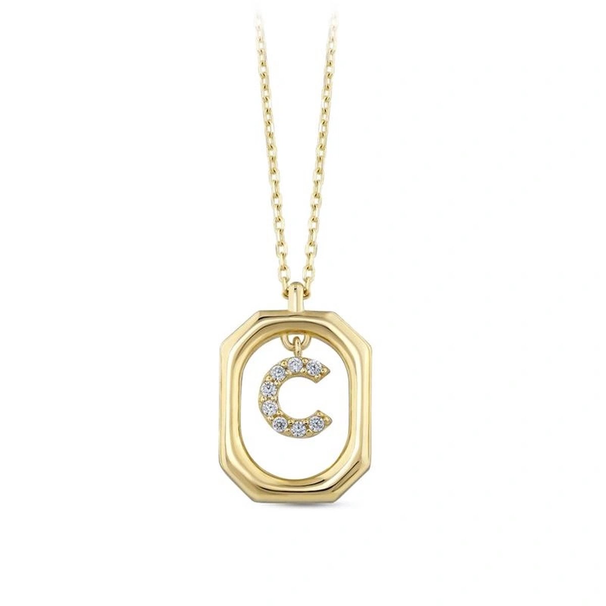 Goud Hanger Letter C met Ketting Zirkonia 14 karaats