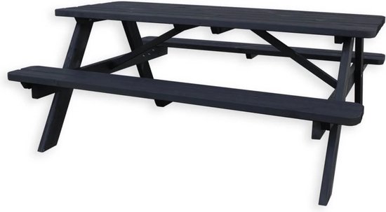 Goedkopepicknicktafels.nl | Zwarte Picknicktafel Deluxe 180cm Zwart| Tuintafel 6 Persoons | Duurzaam Behandelde Tuin Tafel