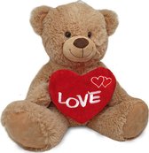 Bruine Teddybeer met Hart ”I Love You” (Rood/Wit) 22 cm [valentijn cadeautje voor hem haar – valentijnsdag decoratie cadeau man vrouw - i love you teddybeer knuffelbeer – rozen beer xxl – liefdes beertje - valentijnsdag knuffel]