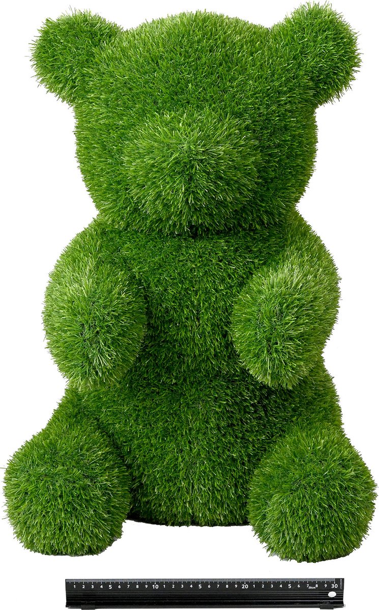 Grasdier- zittende beer hoofd voorwaarts 65 cm-grasfiguur-tuinknuffel-grasdieren-kunstgras-grasfiguur tuindecoratie-