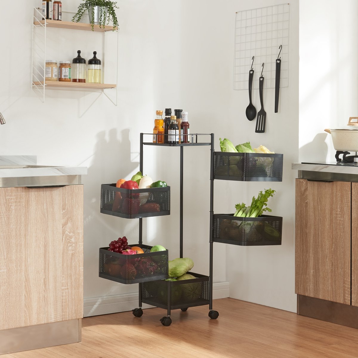 Keukentrolley Sunndal met 5 manden 94,5x27x27 cm zwart