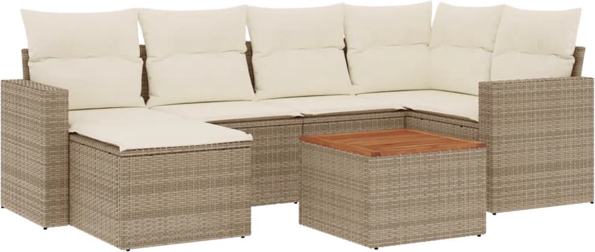 vidaXL 7-delige - Loungeset - met - kussens - poly - rattan - beige