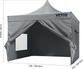 HandyHaven® - Partytent - Tent - Tuin - Opvouwbaar - Grijs - Antraciet - Feest - Waterdicht - UV filter - Lengt 305cm - Breedte 305cm - Hoogte 320cm