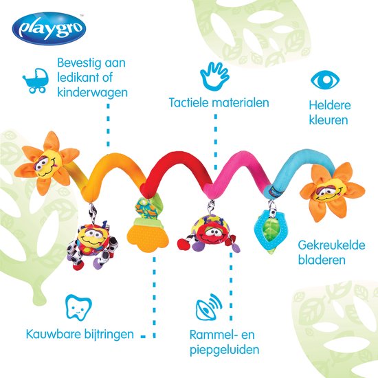 Playgro Boxspiraal Amazing Garden Twirly Whirly - Kinderwagen Speeltje - Speelgoed baby - Baby speelgoed - Activiteitenspiraal baby speelgoed 6 maanden -baby speelgoed 1 jaar - Baby kinderwagen
